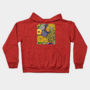 Colorful Garden with Blue Red Yellow White Flowers Kids Hoodie